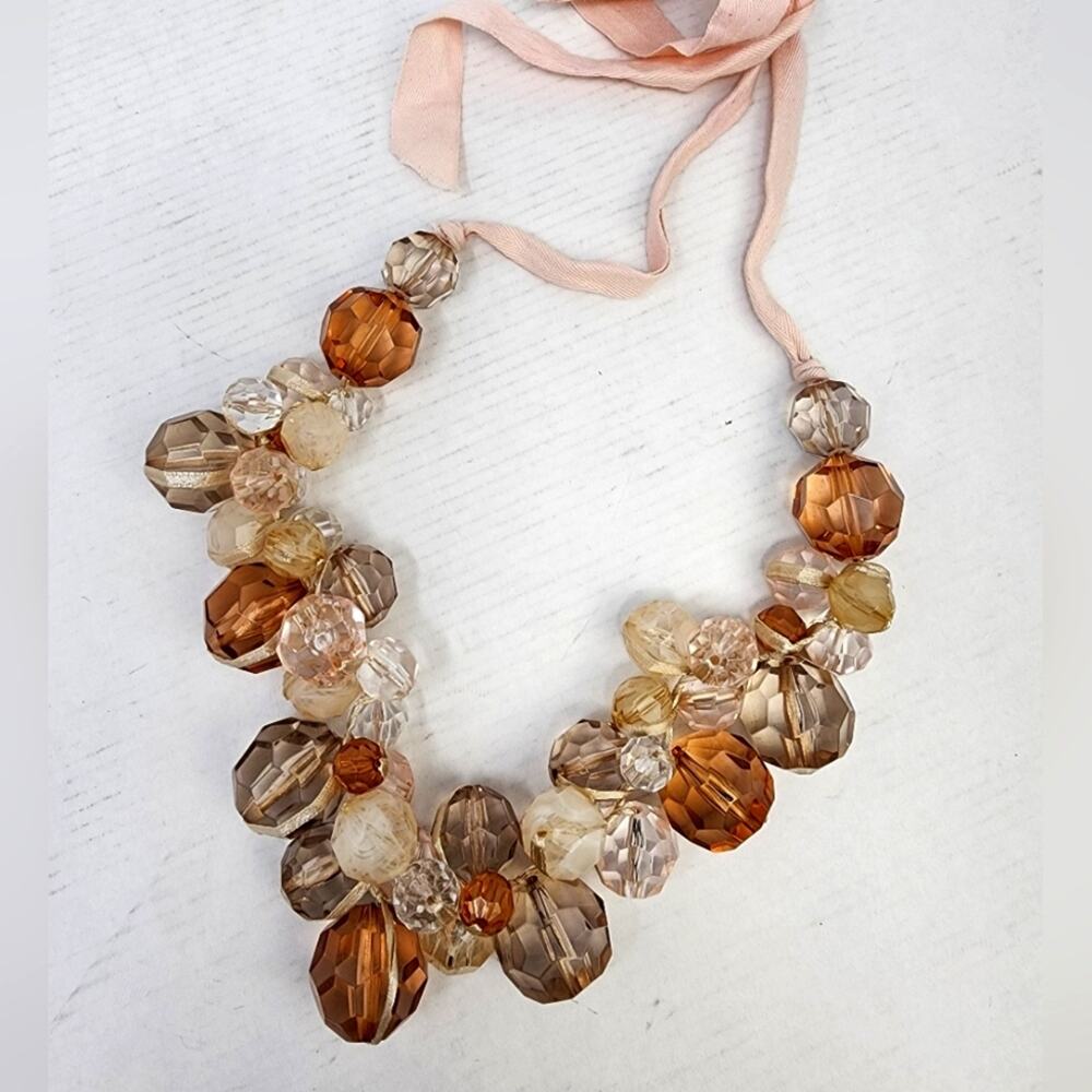 Vintage Cluster Faceted Bauble Necklace Pink‎ Adjustable Tie Statement Necklace